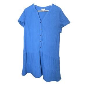 J.Jill Cotton Gauze Tiered Dress Drop Waist Size Large Blue